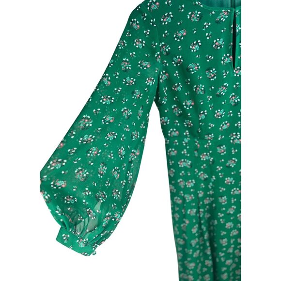 Boden Ada Midi Dress Green Floral With Puff Sleeves keyhole Neckline UK 6P US 2P - Picture 9 of 15